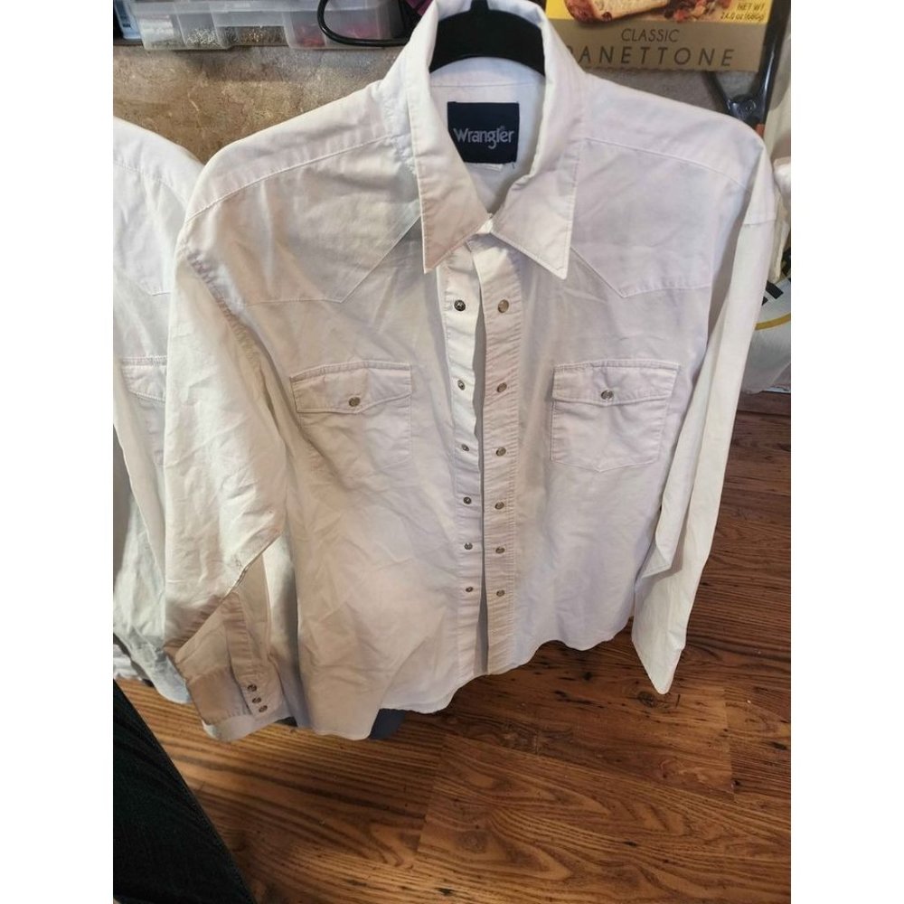 White Wrangler Pearl Snap Western Dress Shirt Medium